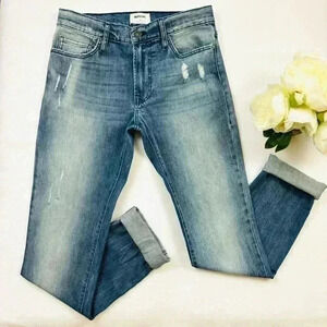 Mercy & Loyal Faded Med Wash Boyfriend Midrise Distress Cuff Jeans Size M